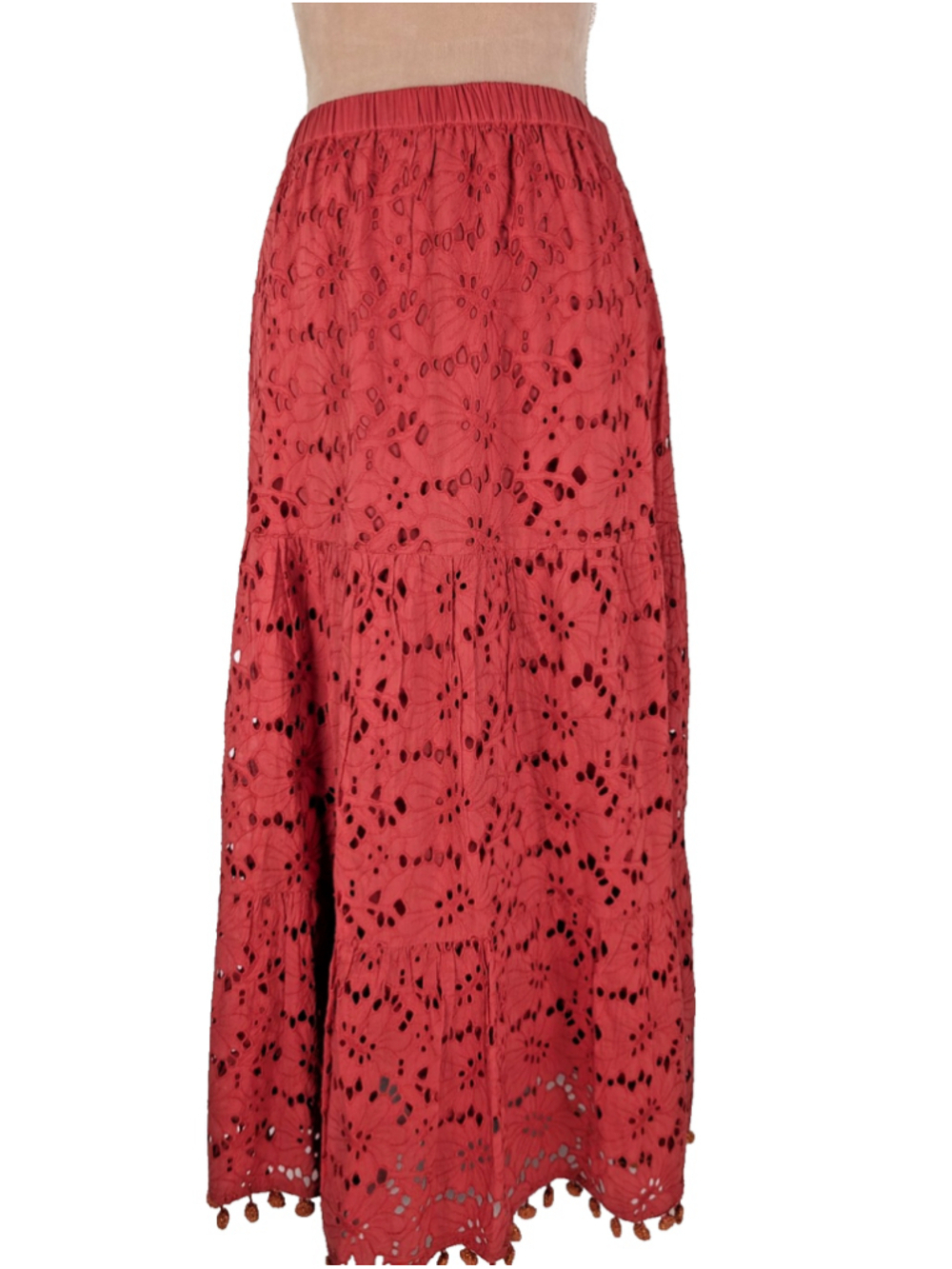 Soft Surroundings Lucia Maxi Skirt Eyelet Lace Sz M Pink Beachy Boho Western